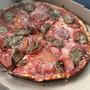 Build your own cheese pan pizza with tomato, sausage and pepperoni