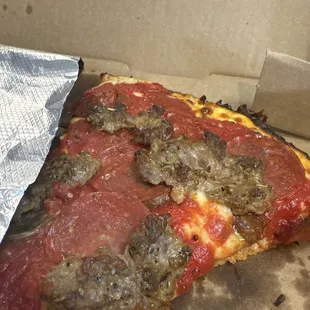 14" Pan pizza with sausage, pepperoni, and mushrooms