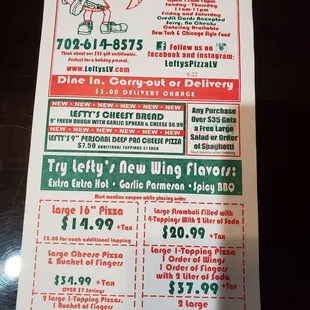 the price of the menu