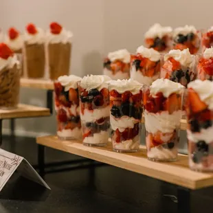 Catering available for parties. Dessert shooters shown here.