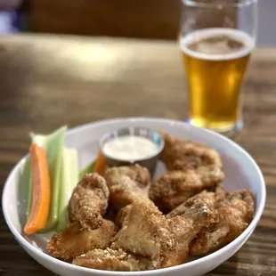 Full kitchen menu includes baked wings