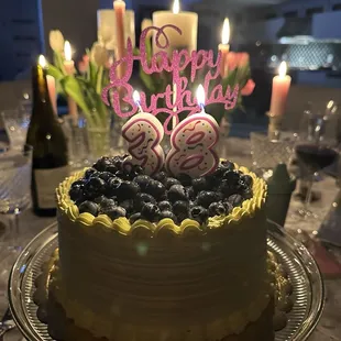Lemon with fresh blueberries on top