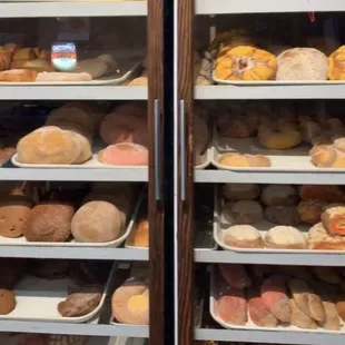 a display case full of baked goods