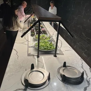 Salad bar. About eight more items on this salad bar, than the drovers's, including cottage cheese!