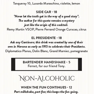 Classic and Non-Alcoholic Cocktail Menu