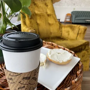 Mmm coffee and a bagel