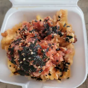 Volcano fries with spicy poke