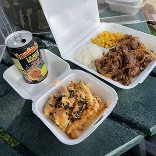 Chili pepper steak, and volcano fries (no meat)