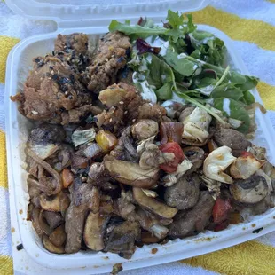 Chopped steak w/garlic chix