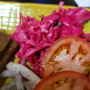 Pickled cabbage served with the meat sampler
