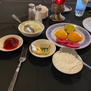 Fruit, cottage cheese and condiments