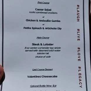 Valentine's Day Menu 2023