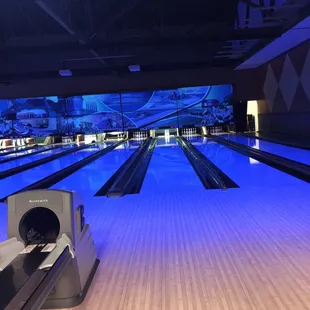 bowling lanes in a bowling alley