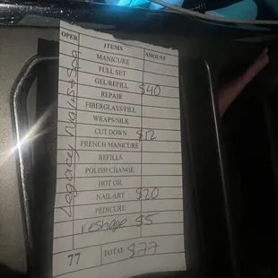 Receipt, I had a shape but she said she had to "reshape"