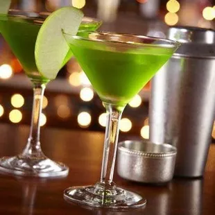 two glasses of green apple martini
