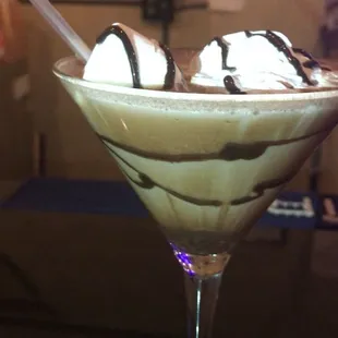 a dessert in a martini glass