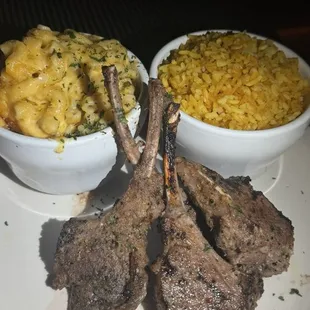 Lamb chops rice and Mac &amp; cheese