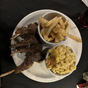 Lamb with fries and macaroni