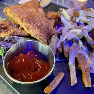 Happy hour loaded fries and fish