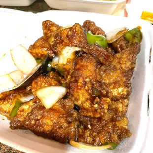 Fish in black sauce