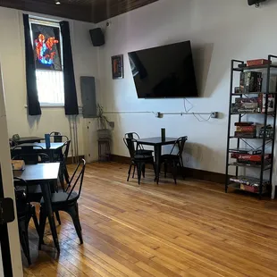 a view of a dining room