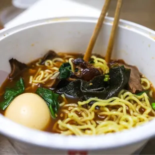 Ramen with Hell soup base and beef.