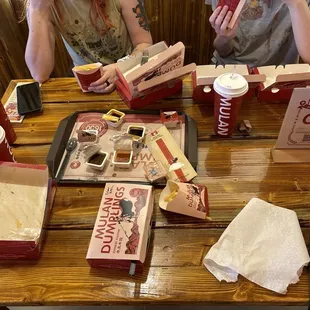 3 people, 7 boxes of dumplings, done.