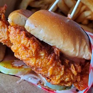 a fried chicken sandwich and french fries