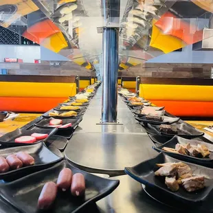 interior, sushi and sashimi