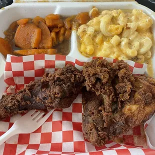 2 piece chicken that comes with 2 sides (yams, mac and cheese) $14