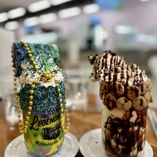 Milkshakes: Pardi Gras and Cookies and Cream with scoop of raw cookie dough (safe for eating)