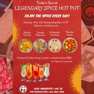 Legendary Spice Hot Pot Specials 

Don&apos;t miss out on these sizzling deals! Come spice up your dining experience with us!
