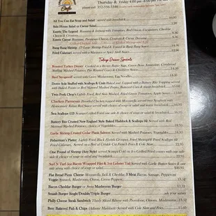 Dinner menu - they change up the items occasionally