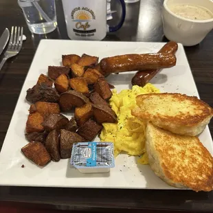 Sausage, eggs, home fries, AND a biscuit with gravy - so good!