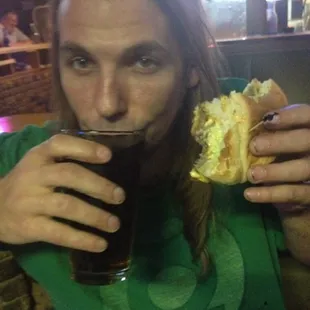 Mr.sin enjoying a brew and burger moment responsibly