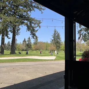 View with the garage doors opem