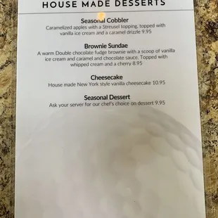 Dessert Menu