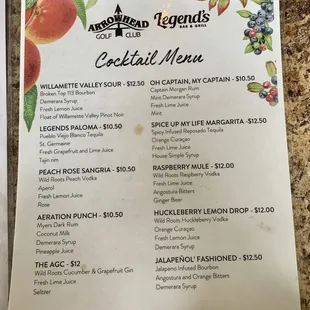 Cocktail menu