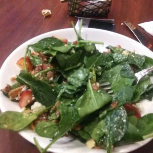 The baby spinach salad--spinach, pecans, bacon, strawberries and queso fresco; this salad was amazing, as was the price!