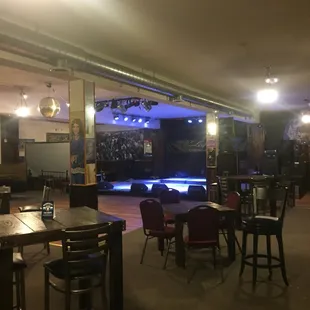 a bar with a pool table and chairs