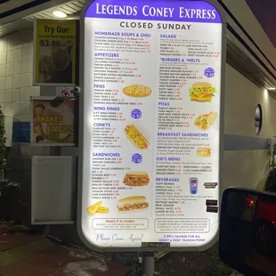 Drive thru menu