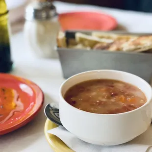 Bread, dipping oil and soup of the day