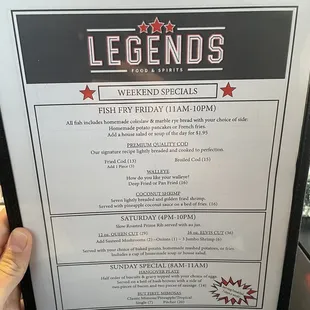 Weekend specials menu