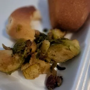 Mushy Brussel sprouts, should been grilled not steamed.