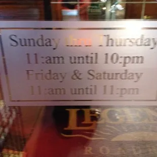 Hours sign