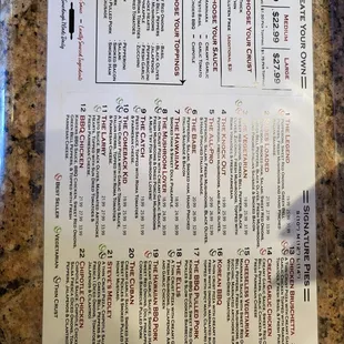 the menu of the restaurant