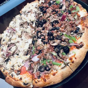 Half Creamy Garlic Chicken &amp; Bases Loaded Pizza