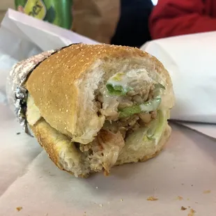 a half eaten sandwich