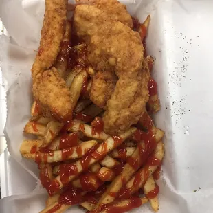 Salt pepper ketchup and with some chicken tenders. Made my evening. Legend Rocks.