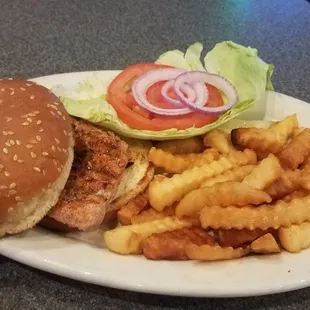 Grilled tenderloin with cajun seasoning and crinkle fries